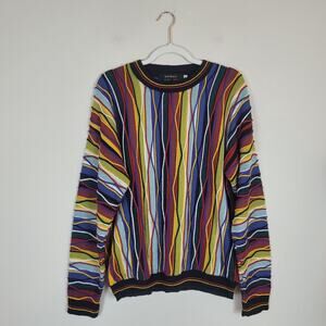 Bachrach Sweater XL Multicolor Chunky 3D Knit Coogi Style Chunky Biggie 90s